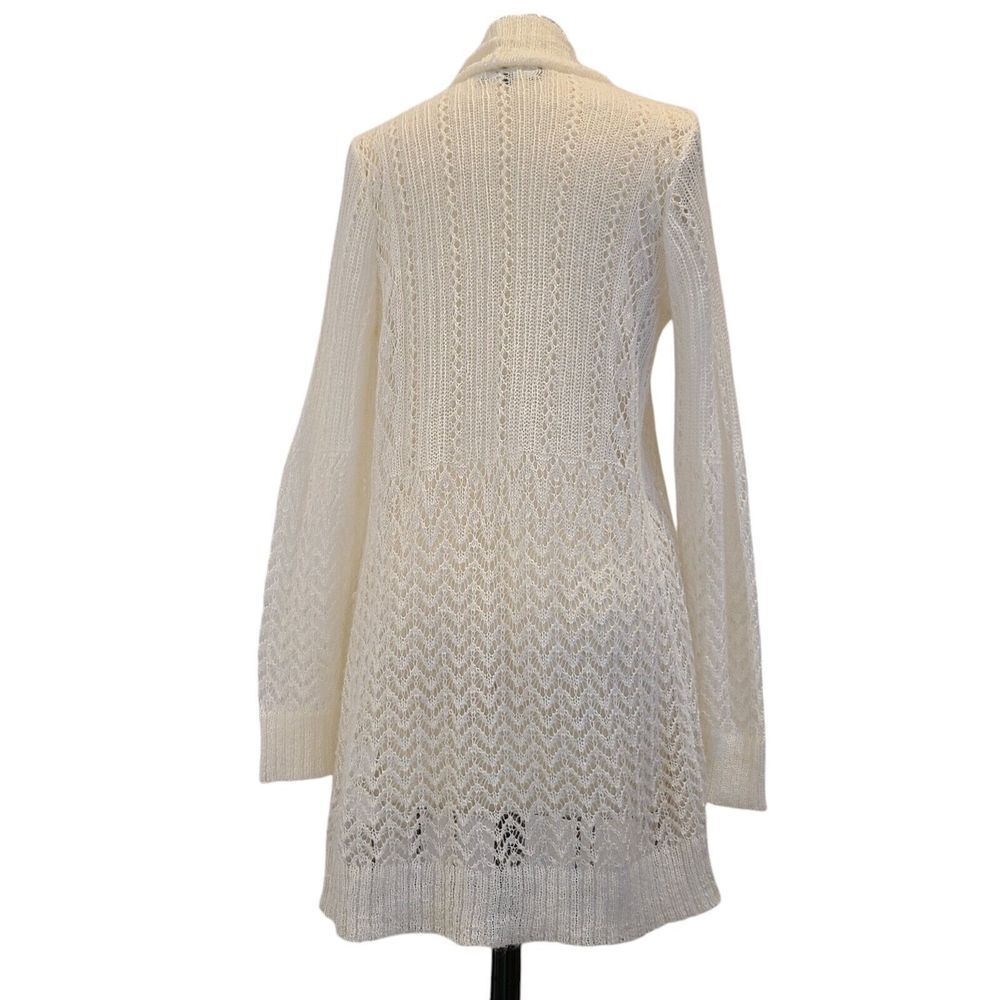 Jones NY Wool Mohair Blend Open Knit Cardigan Sweater lvory Medium Fairy - Picture 4 of 6